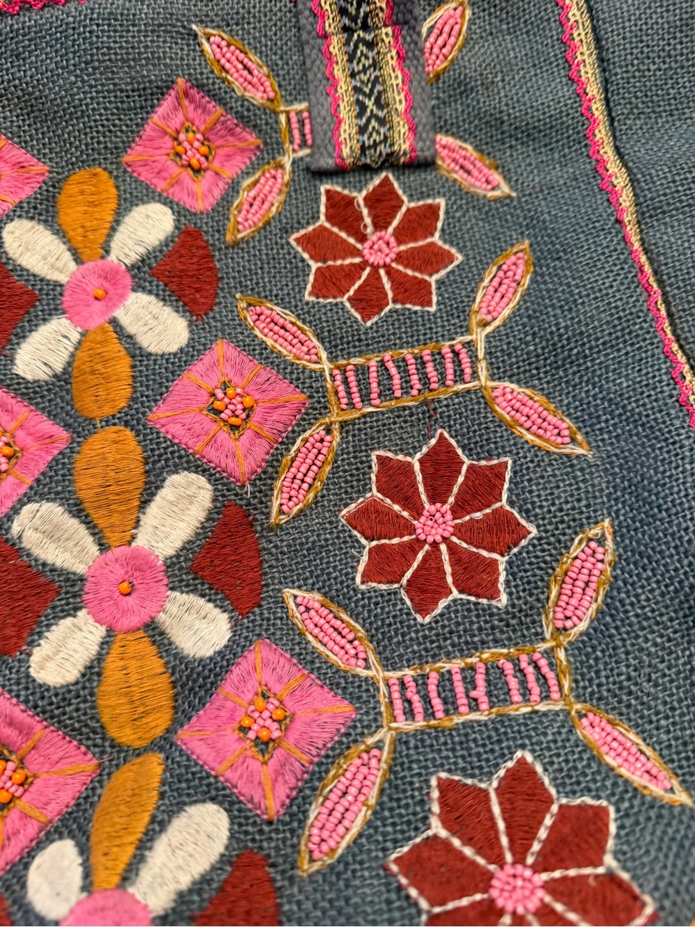 Chloe & Lex Embroidered Boho Tote Bag Floral Market Shoulder Bag NWOT - Picture 3 of 5